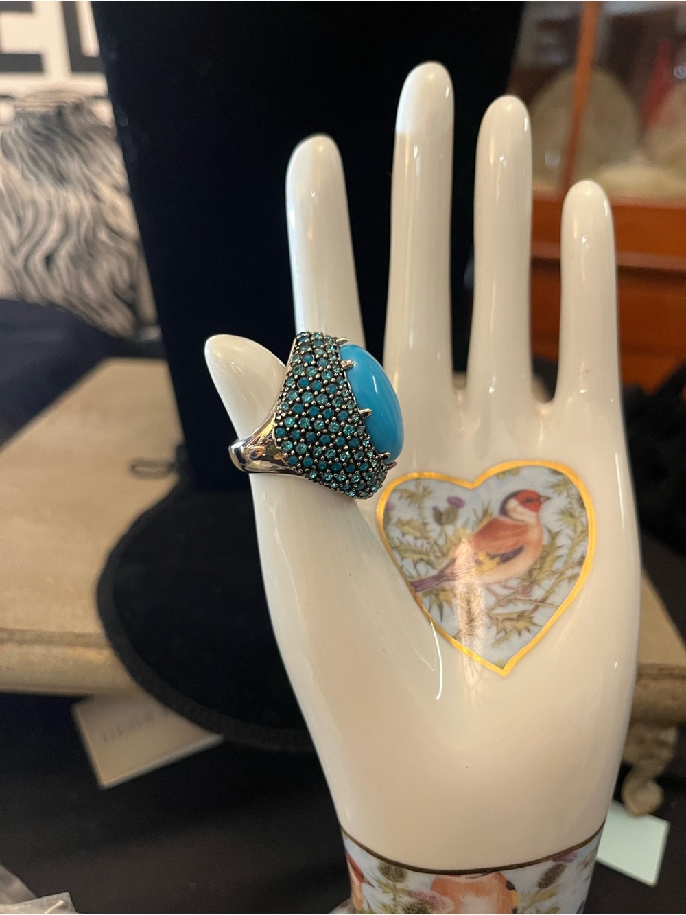 Turquoise Statement Dome Ring - Blue Gem Cluster